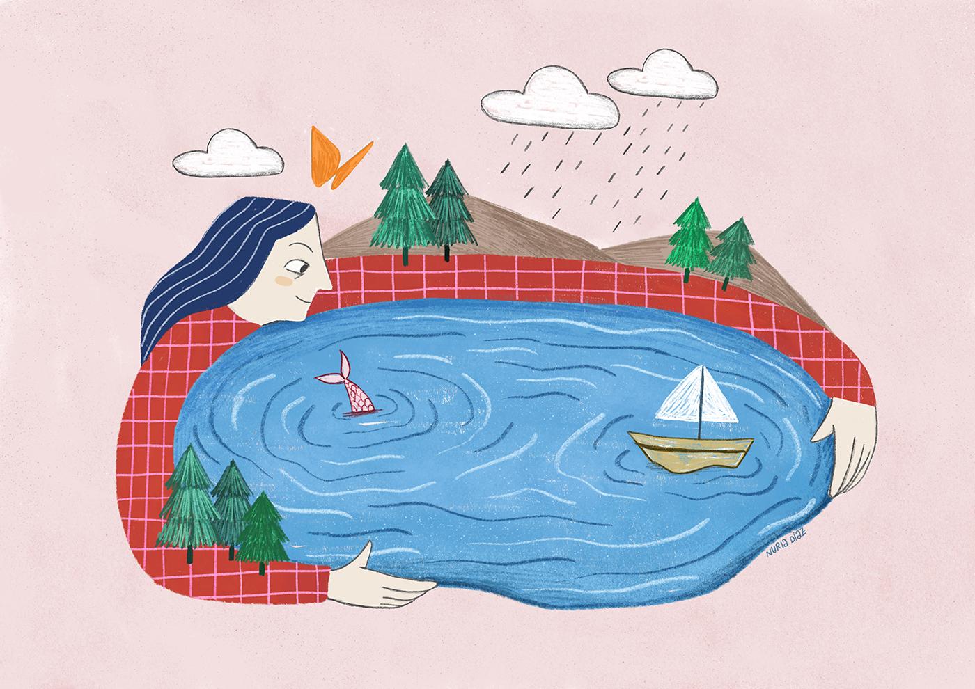 Ilustración de Nuria Díaz sobre el elemento de la naturaleza agua y su relación con la energía